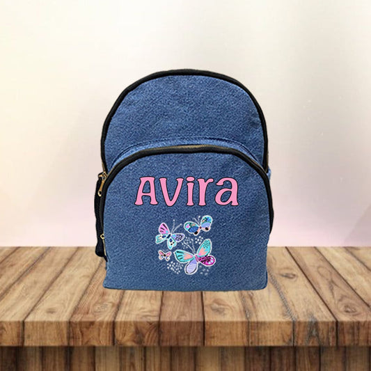 Colour Print Denim School Bag