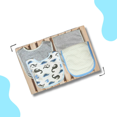 Dino and grey Bibs & Dots and plain grey burp cloth