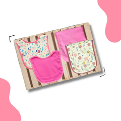 Flower & Plain pink - Bibs and burp cloth