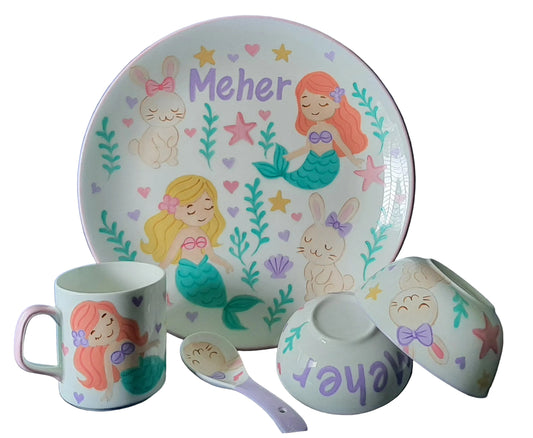 Mermaid & Bunny Snack Set : Hand Painted