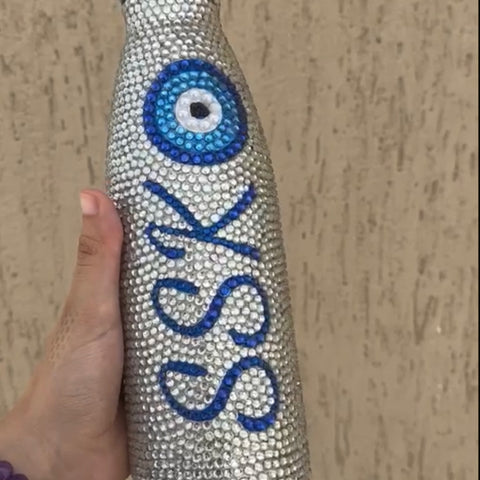 Silver Big Evil Eye - Blue Initials