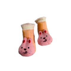 Peach Booties with Pink Bunny