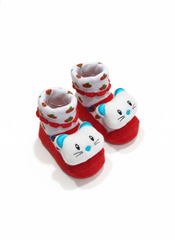 Red booties with white cat