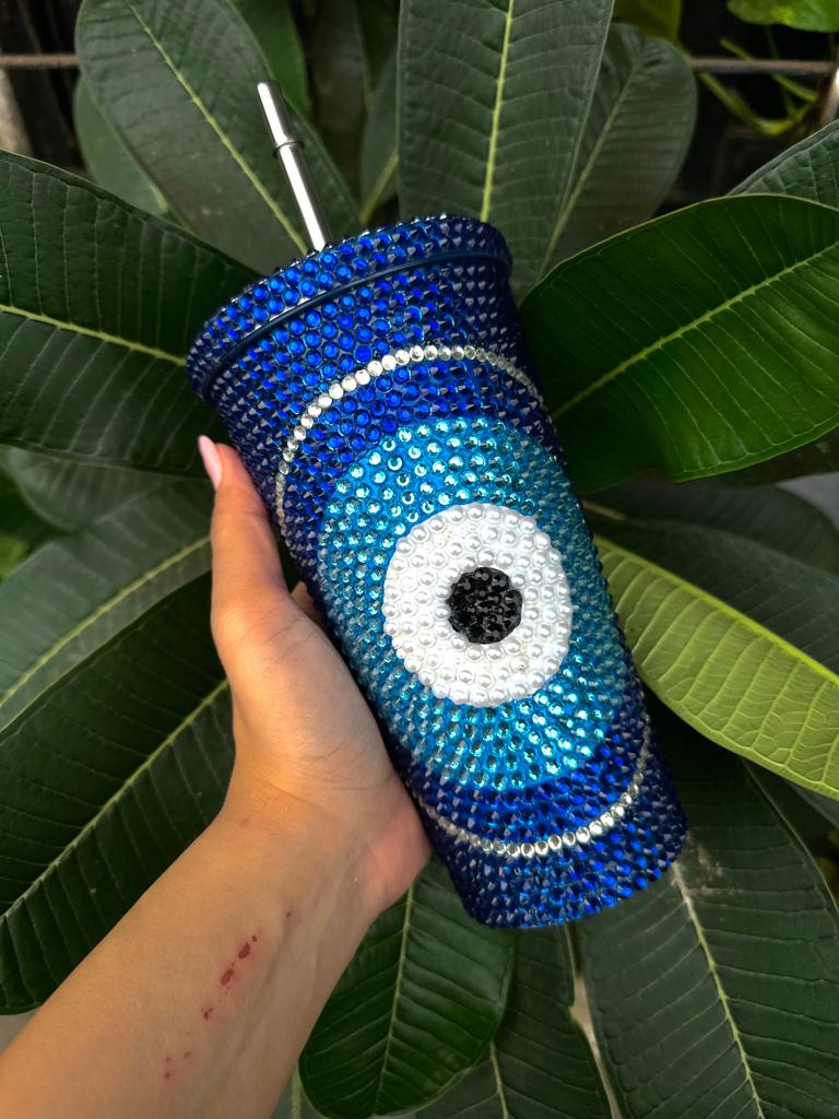 Blue Large Evil Eye - White Text