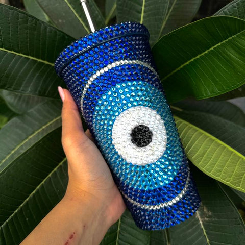 Blue Large Evil Eye - White Text