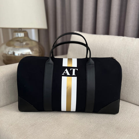 Black Duffle, Black Trimmings, Gold/White Stripes