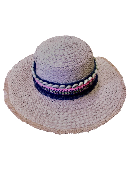 Luxe Hat With Shells- Baby Pink