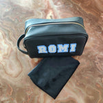 Toiletry Bag - Black - Varsity Blue Font