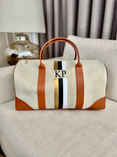 Load image into Gallery viewer, Cream Duffel, Tan Trimmings, Gold/Black Stripes