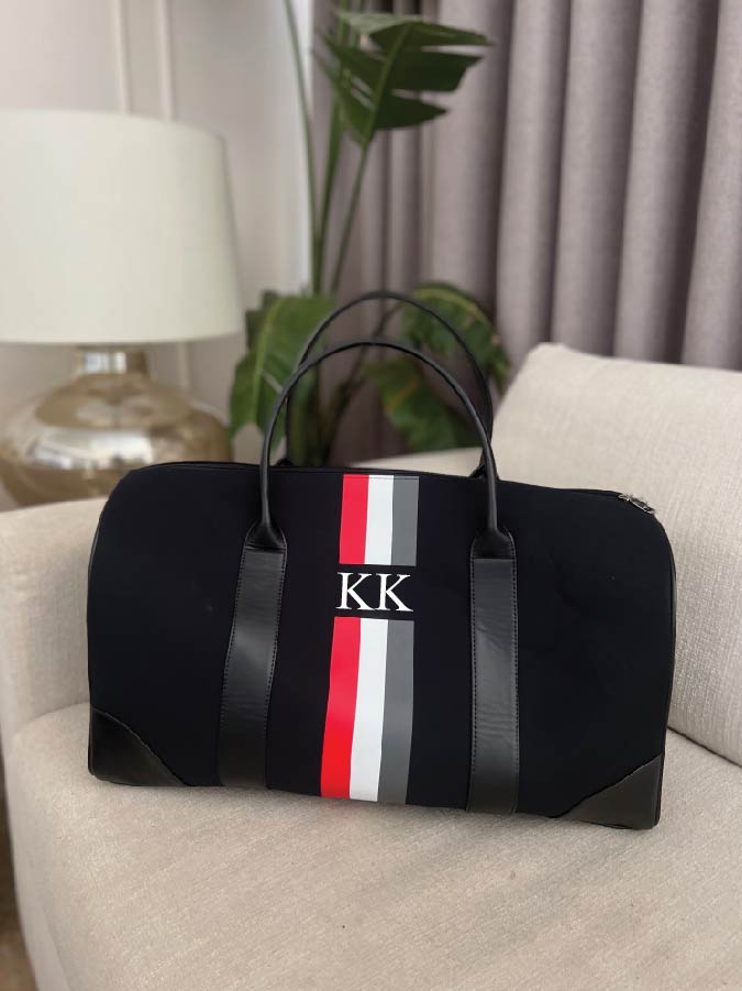 Black Duffel, Black Trimmings, Red/White Stripes