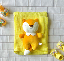 Load image into Gallery viewer, Crochet Blanket with Fox Stuffed Toy