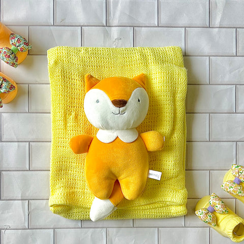 Crochet Blanket with Fox Stuffed Toy