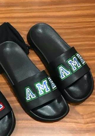 Slides - Black - Varsity Font Green