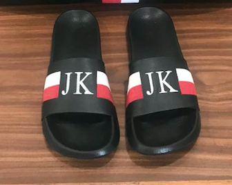 Slides - Black - Red White Stripes