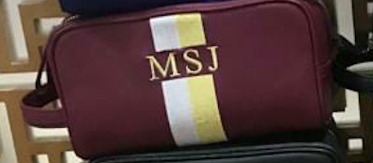 Toiletry Bag - Maroon with Yellow-White Stripes