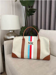 Cream Duffel, Tan Trimmings, Aqua/ Red Stripes